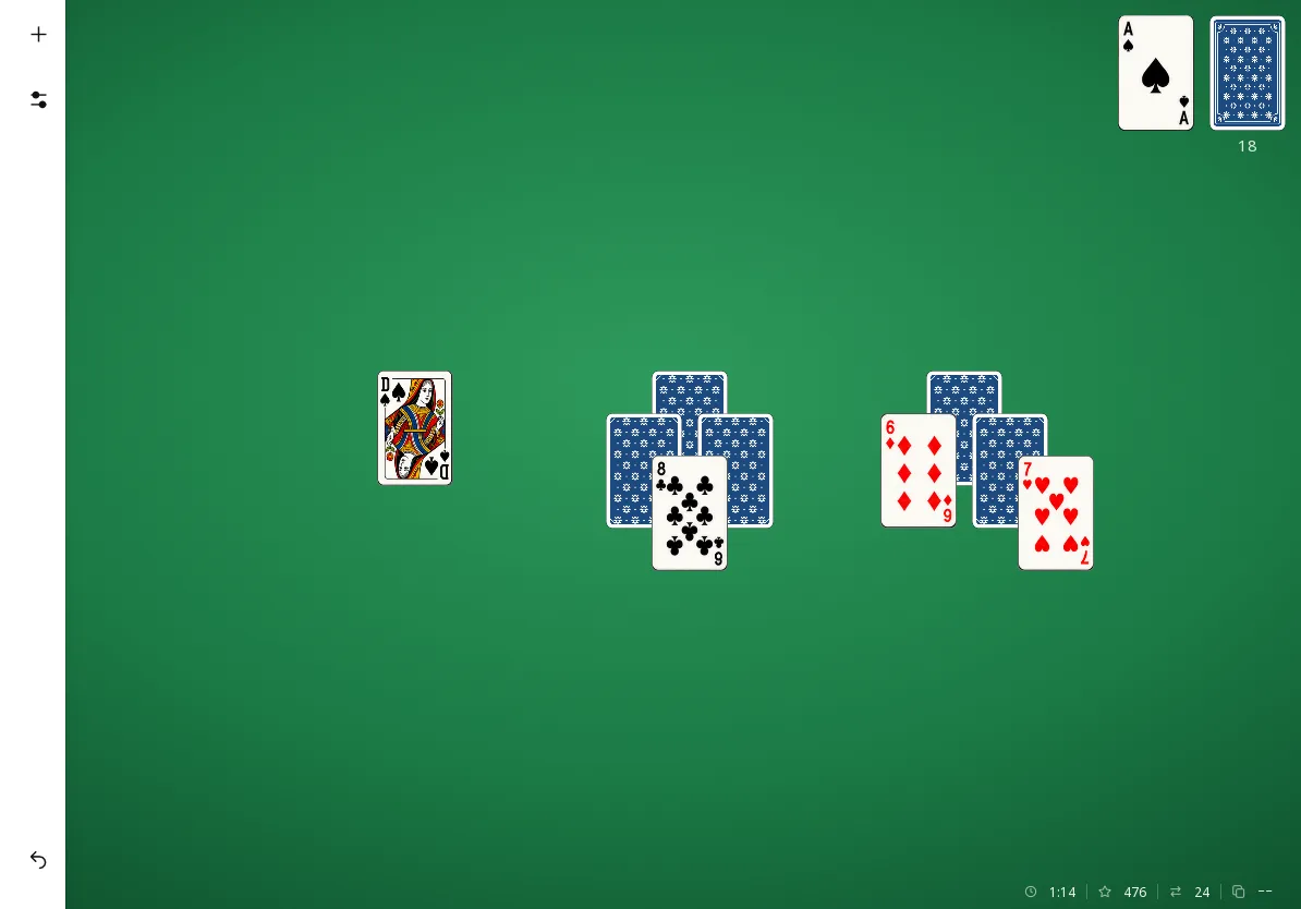 TriPeaks Solitaire sur tablette : la même partie (19 cartes retirées, 476 points), en plus grand.